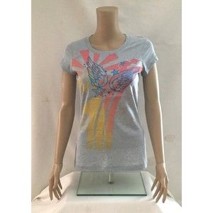 Self Esteem T-shirt Juniors Sizes Fitted Blue With Foil Wings Rainbow NOS